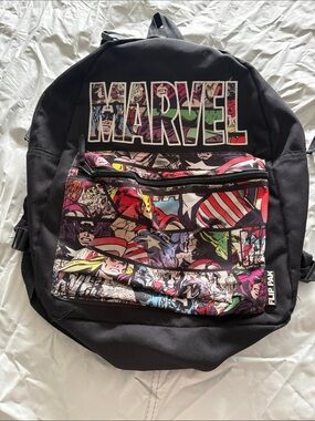 Marvel Black Backpack with Multicolor Comic-Print Front Pocket